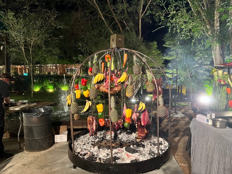 Fogo de chão: a traditional Brazilian cooking method with fire-roasted meats and fruits. Photo courtesy of Andrew Teagle